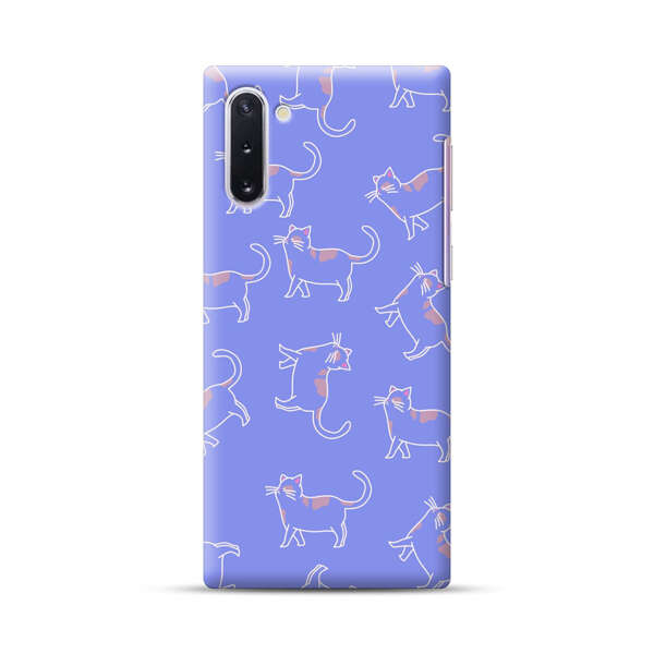 Playful Cartoon Cats on Purple Background Samsung Galaxy Note10 Hard Case