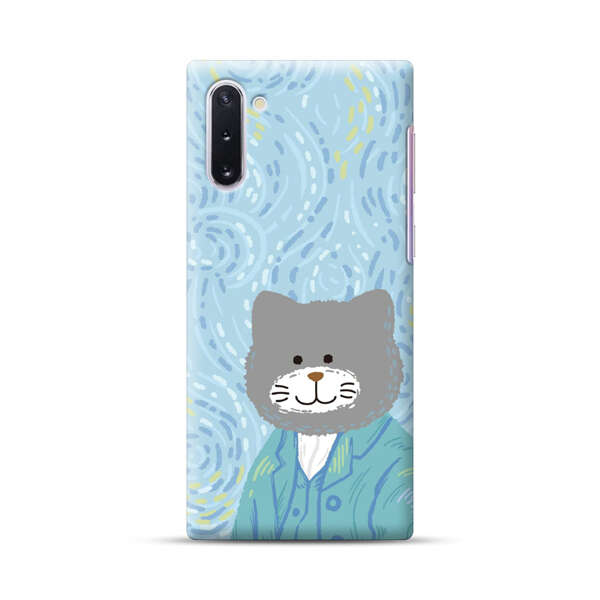 Whimsical Gray Cat with Starry Night Background Samsung Galaxy Note10 Hard Case