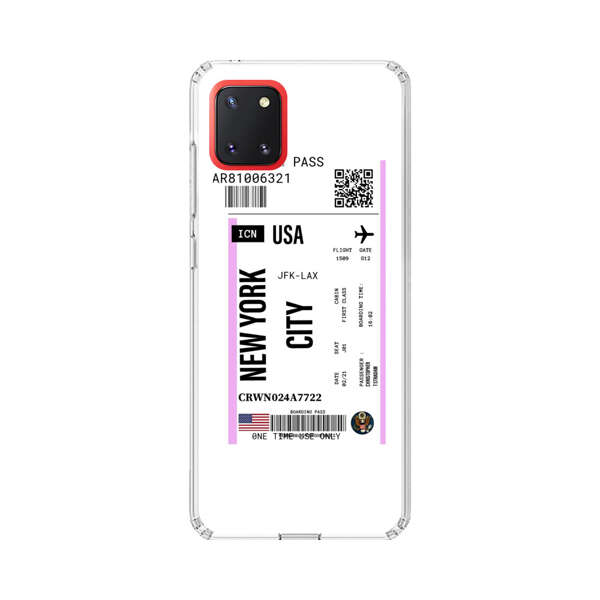 Boarding Pass New York City Flight Ticket Samsung Galaxy Note10 Lite Case