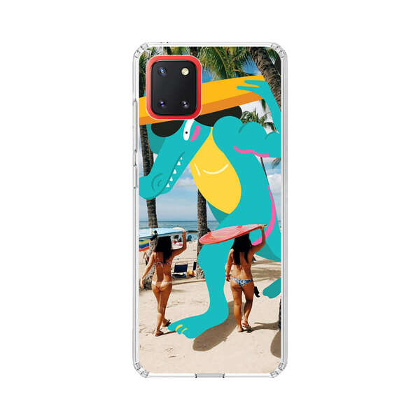 Cartoon Alligator Carrying Surfboards on Beach Samsung Galaxy Note10 Lite Case