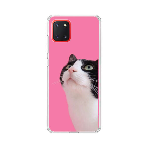 Curious Black and White Cat on Pink Background Samsung Galaxy Note10 Lite Case
