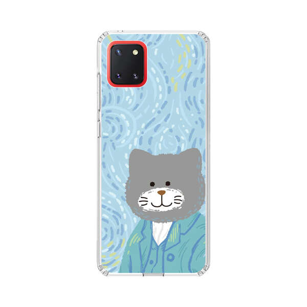 Whimsical Gray Cat with Starry Night Background Samsung Galaxy Note10 Lite Case