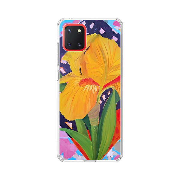 Yellow Iris Flower with Colorful Patchwork Background Samsung Galaxy Note10 Lite Case