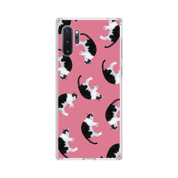 Black and White Cats Pattern on Pink Background Samsung Galaxy Note10 Plus Case