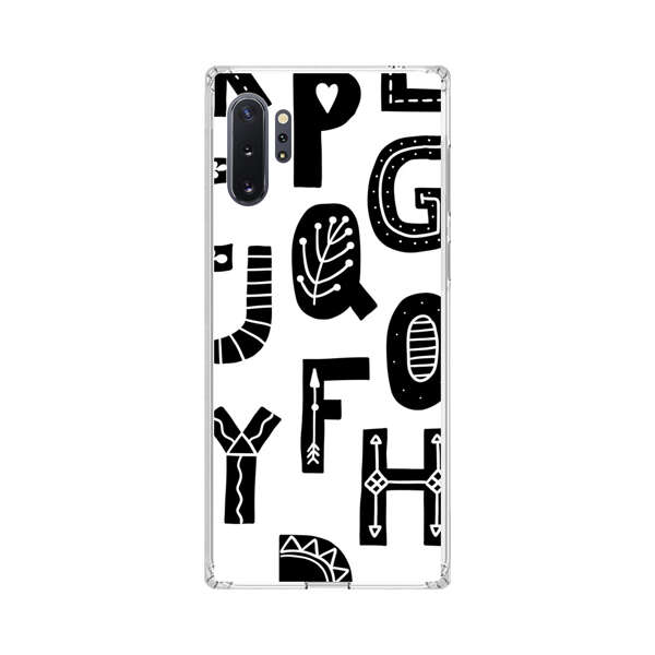 Black and White Hand-Drawn Alphabet Letters Pattern Samsung Galaxy Note10 Plus Case