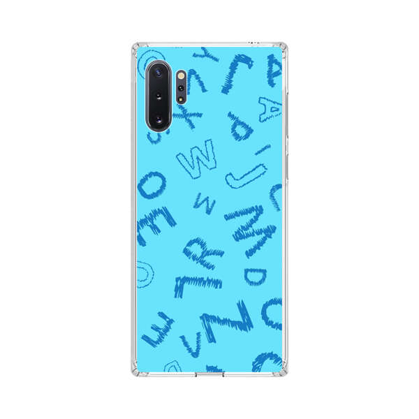 Blue background with random sketched alphabet letters Samsung Galaxy Note10 Plus Case