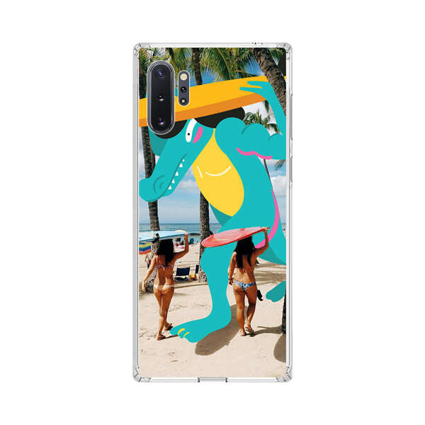 Cartoon Alligator Carrying Surfboards on Beach Samsung Galaxy Note10 Plus Case