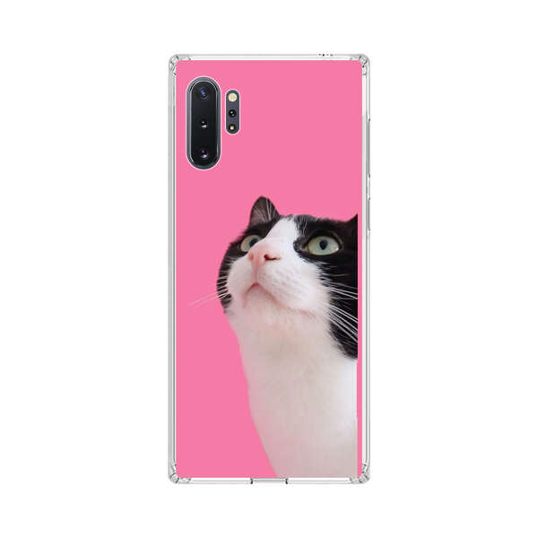 Curious Black and White Cat on Pink Background Samsung Galaxy Note10 Plus Case
