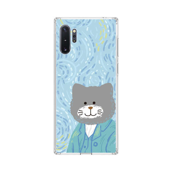 Whimsical Gray Cat with Starry Night Background Samsung Galaxy Note10 Plus Case