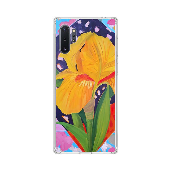 Yellow Iris Flower with Colorful Patchwork Background Samsung Galaxy Note10 Plus Case