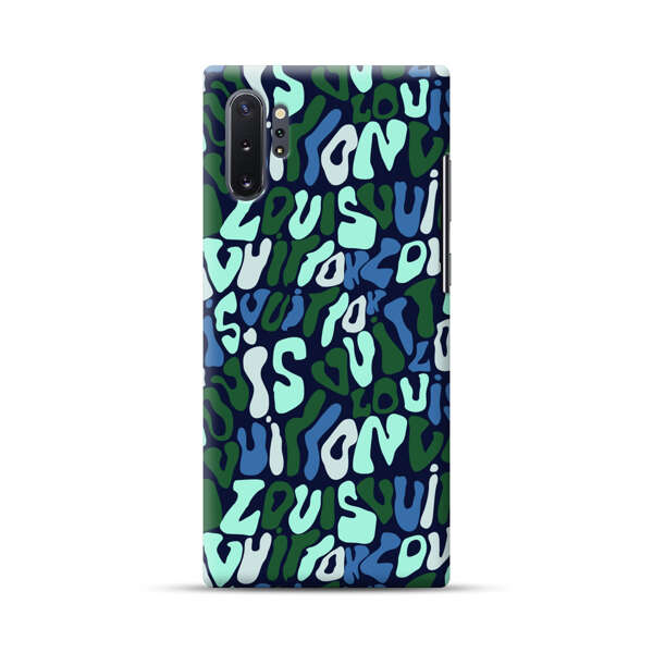 Abstract Layered Text Pattern in Blue and Green Samsung Galaxy Note10 Plus Hard Case