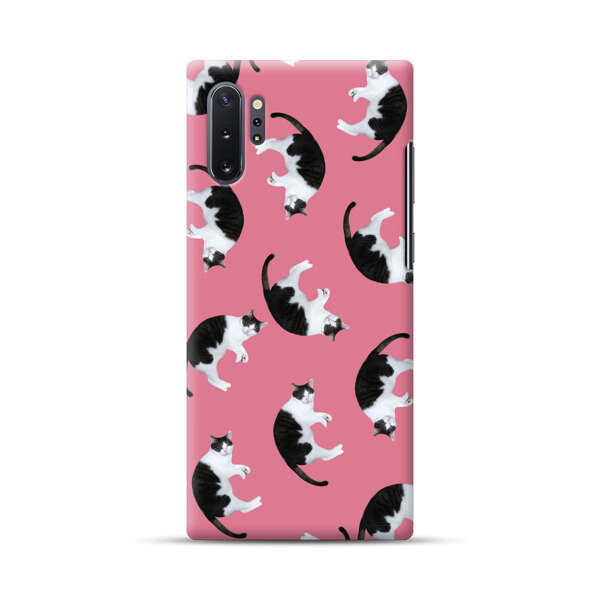 Black and White Cats Pattern on Pink Background Samsung Galaxy Note10 Plus Hard Case