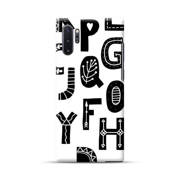 Black and White Hand-Drawn Alphabet Letters Pattern Samsung Galaxy Note10 Plus Hard Case