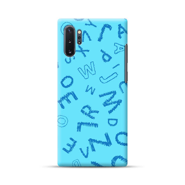 Blue background with random sketched alphabet letters Samsung Galaxy Note10 Plus Hard Case
