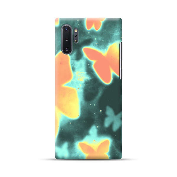 Bright Glowing Orange Butterflies Blue Background Samsung Galaxy Note10 Plus Hard Case