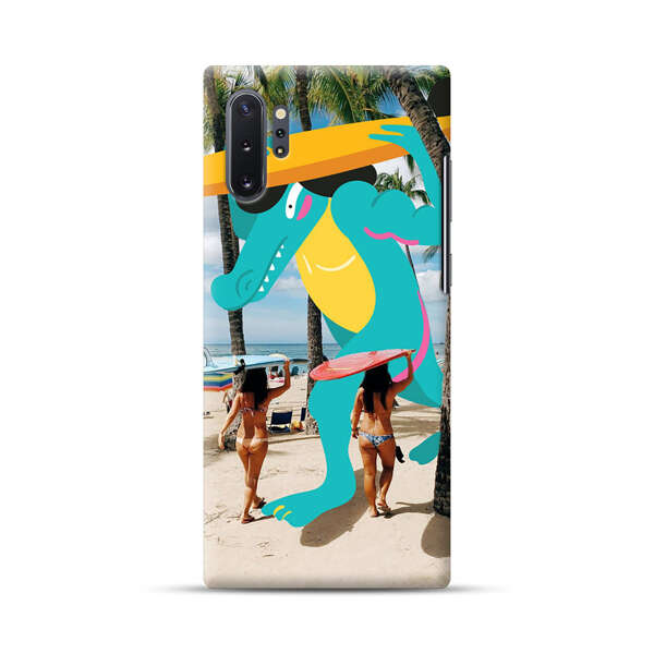 Cartoon Alligator Carrying Surfboards on Beach Samsung Galaxy Note10 Plus Hard Case