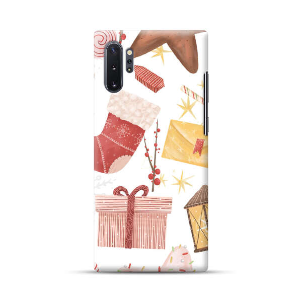 Christmas Festive Pattern with Gingerbread and Gifts Samsung Galaxy Note10 Plus Hard Case