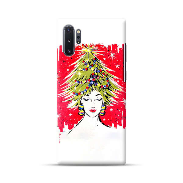 Christmas Tree Hair Woman Red Background Samsung Galaxy Note10 Plus Hard Case