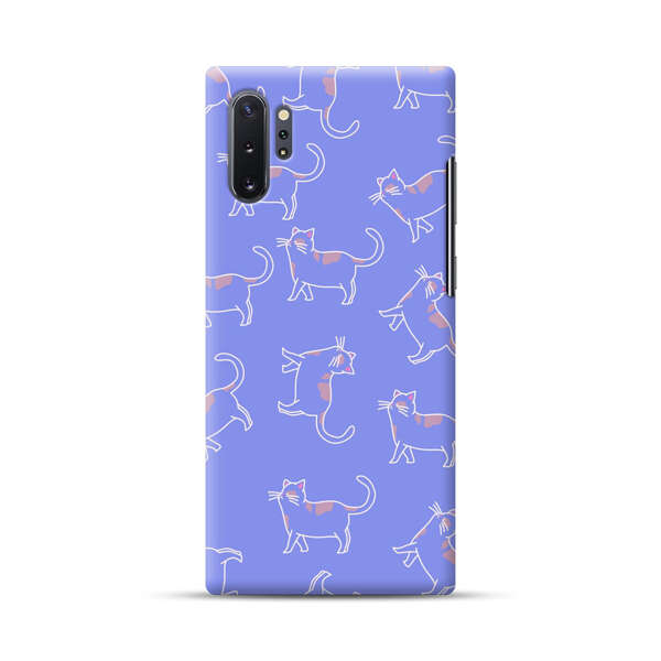 Playful Cartoon Cats on Purple Background Samsung Galaxy Note10 Plus Hard Case