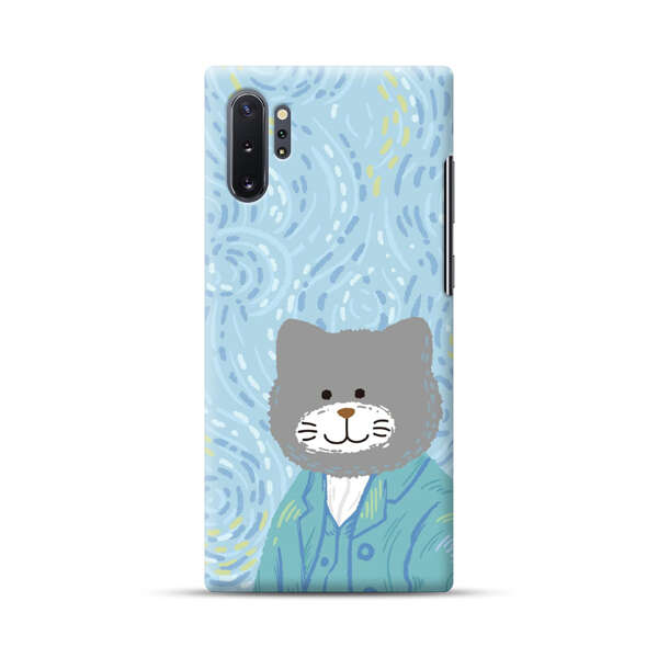 Whimsical Gray Cat with Starry Night Background Samsung Galaxy Note10 Plus Hard Case