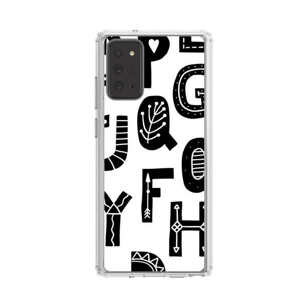 Black and White Hand-Drawn Alphabet Letters Pattern Samsung Galaxy Note20 (5G) Case