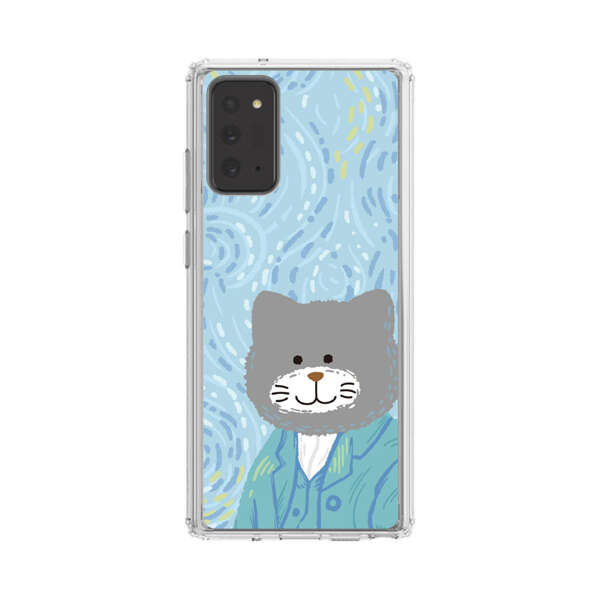 Whimsical Gray Cat with Starry Night Background Samsung Galaxy Note20 (5G) Case