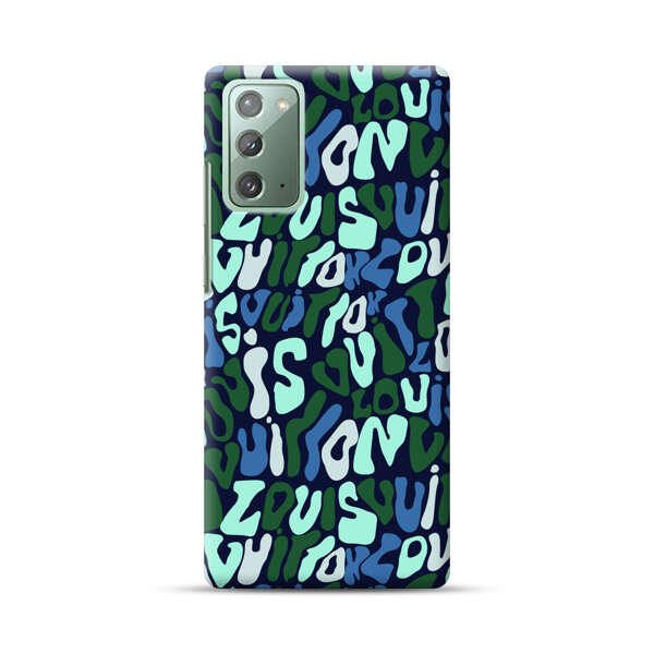 Abstract Layered Text Pattern in Blue and Green Samsung Galaxy Note20 (5G) Hard Case