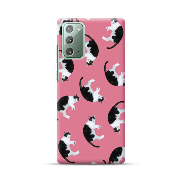 Black and White Cats Pattern on Pink Background Samsung Galaxy Note20 (5G) Hard Case