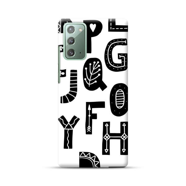 Black and White Hand-Drawn Alphabet Letters Pattern Samsung Galaxy Note20 (5G) Hard Case