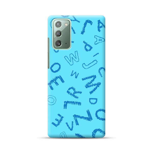 Blue background with random sketched alphabet letters Samsung Galaxy Note20 (5G) Hard Case