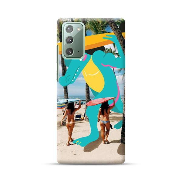 Cartoon Alligator Carrying Surfboards on Beach Samsung Galaxy Note20 (5G) Hard Case
