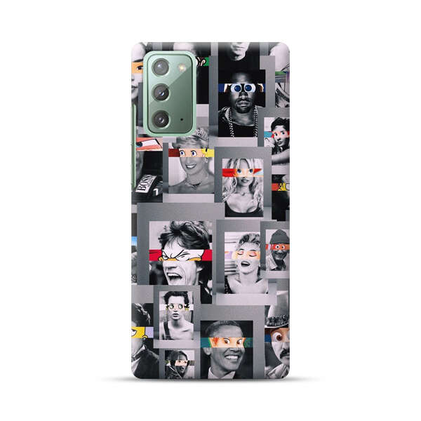 Creative Collage of Iconic Black and White Portraits with Cartoon Eyes Samsung Galaxy Note20 (5G) Hard Case