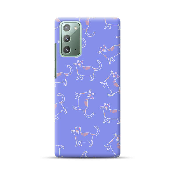 Playful Cartoon Cats on Purple Background Samsung Galaxy Note20 (5G) Hard Case