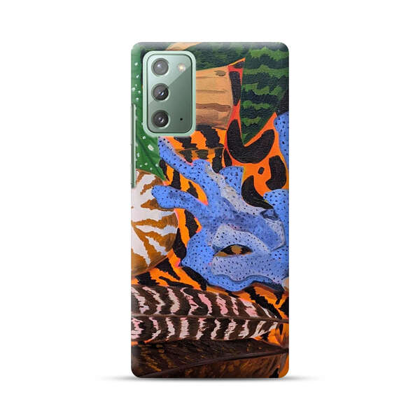 Tropical Coral Seashell Feathers on Tiger Pattern Samsung Galaxy Note20 (5G) Hard Case