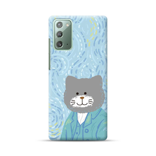 Whimsical Gray Cat with Starry Night Background Samsung Galaxy Note20 (5G) Hard Case