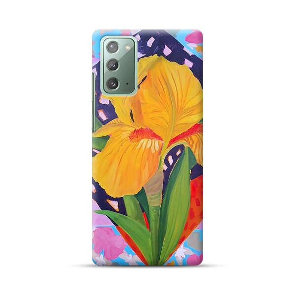 Yellow Iris Flower with Colorful Patchwork Background Samsung Galaxy Note20 (5G) Hard Case