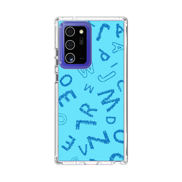 Blue background with random sketched alphabet letters Samsung Galaxy Note20 Ultra (5G) Case