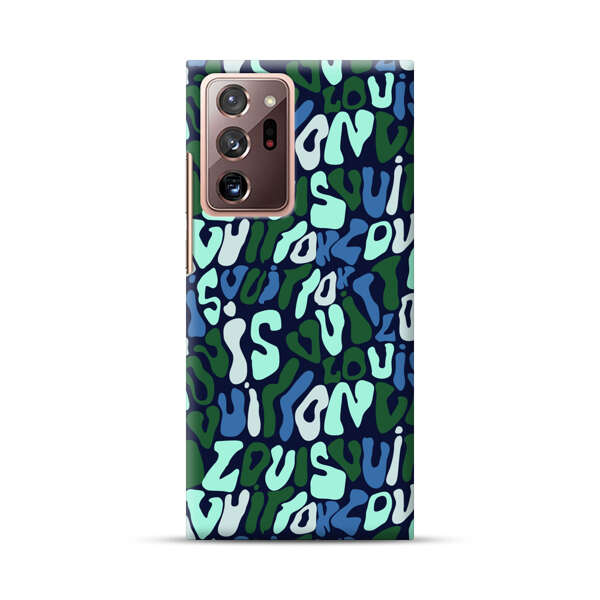 Abstract Layered Text Pattern in Blue and Green Samsung Galaxy Note20 Ultra (5G) Hard Case