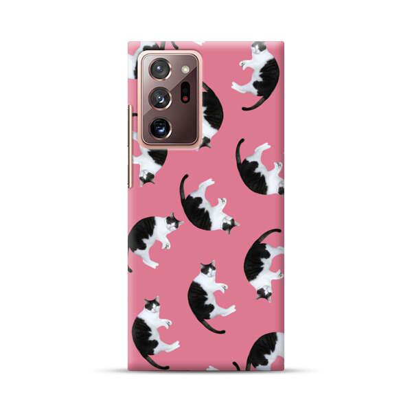 Black and White Cats Pattern on Pink Background Samsung Galaxy Note20 Ultra (5G) Hard Case
