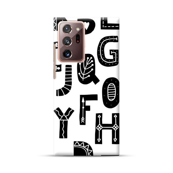 Black and White Hand-Drawn Alphabet Letters Pattern Samsung Galaxy Note20 Ultra (5G) Hard Case