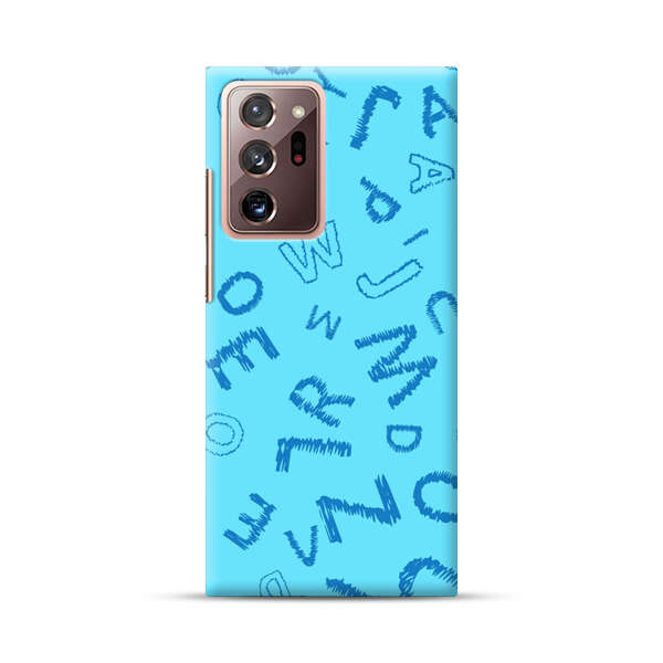 Blue background with random sketched alphabet letters Samsung Galaxy Note20 Ultra (5G) Hard Case
