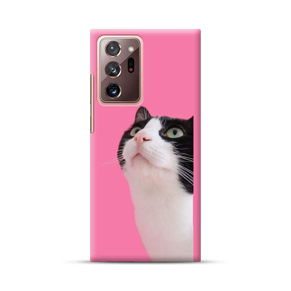 Curious Black and White Cat on Pink Background Samsung Galaxy Note20 Ultra (5G) Hard Case