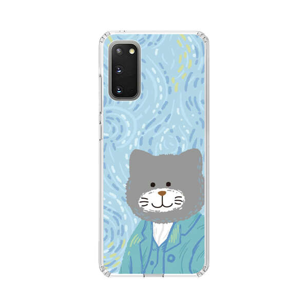 Whimsical Gray Cat with Starry Night Background Samsung Galaxy S20 (5G) Case