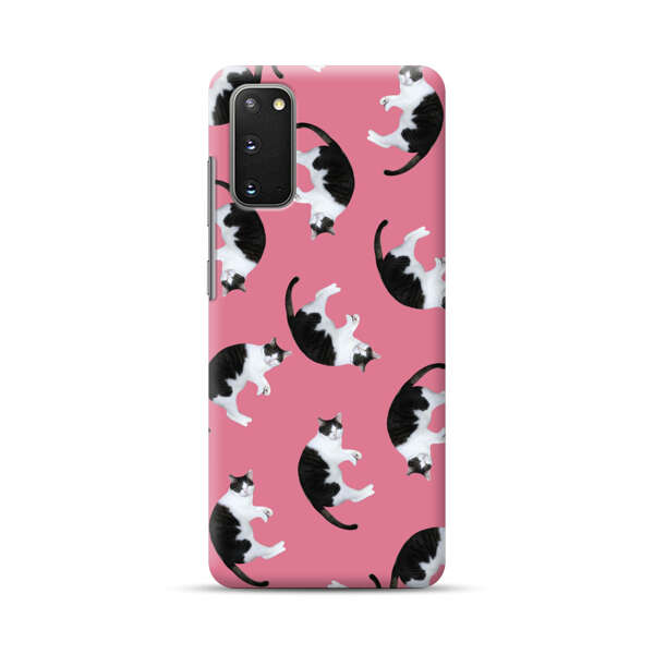 Black and White Cats Pattern on Pink Background Samsung Galaxy S20 (5G) Hard Case