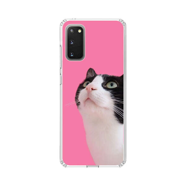 Curious Black and White Cat on Pink Background Samsung Galaxy S20 FE (5G) Case
