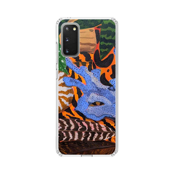 Tropical Coral Seashell Feathers on Tiger Pattern Samsung Galaxy S20 FE (5G) Case