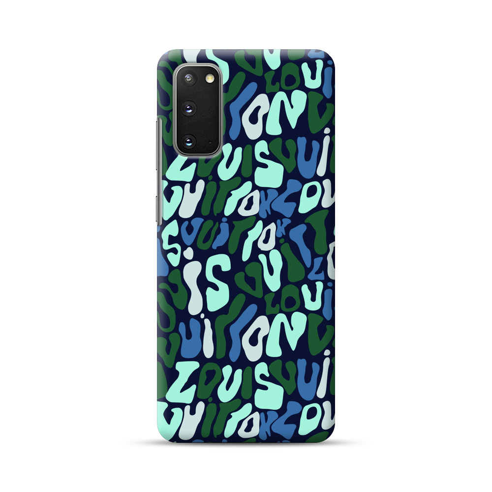 Abstract Layered Text Pattern in Blue and Green Samsung Galaxy S20 FE (5G) Hard Case
