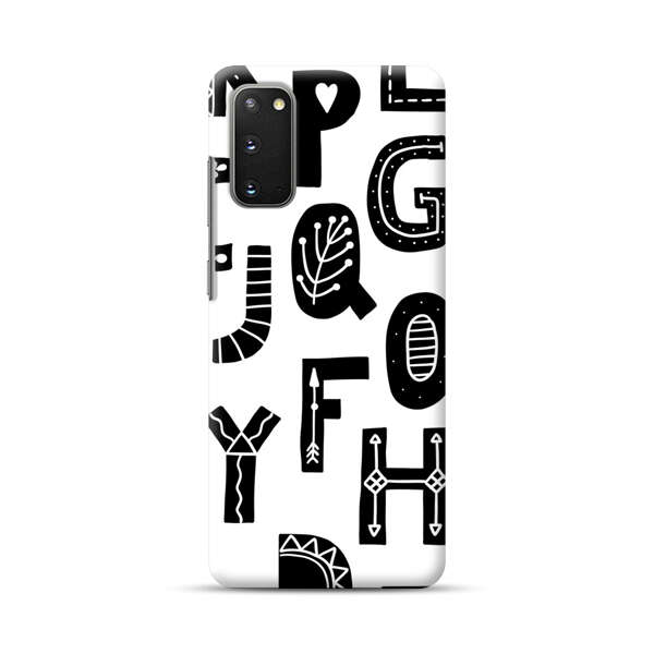 Black and White Hand-Drawn Alphabet Letters Pattern Samsung Galaxy S20 FE (5G) Hard Case