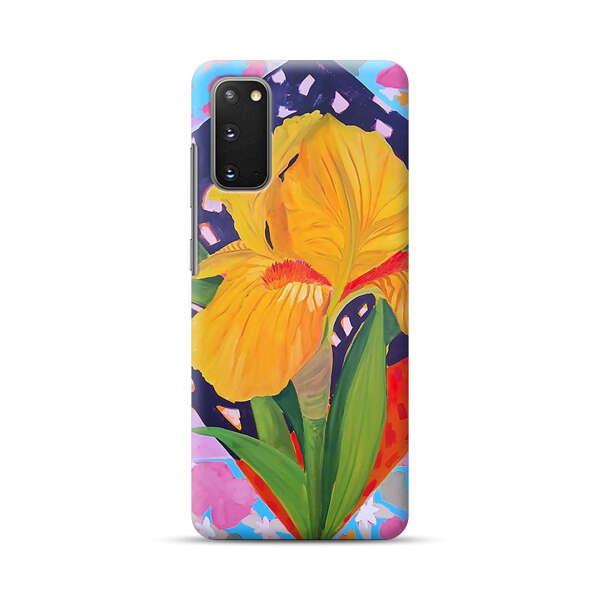 Yellow Iris Flower with Colorful Patchwork Background Samsung Galaxy S20 FE (5G) Hard Case