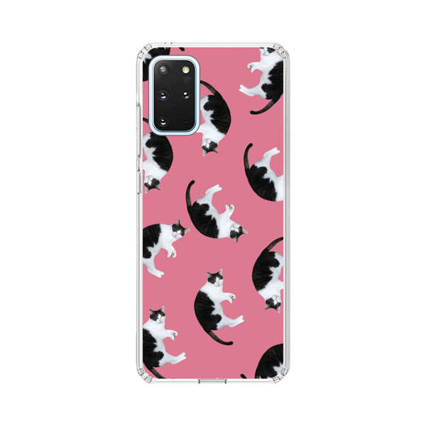Black and White Cats Pattern on Pink Background Samsung Galaxy S20 Plus (5G) Case
